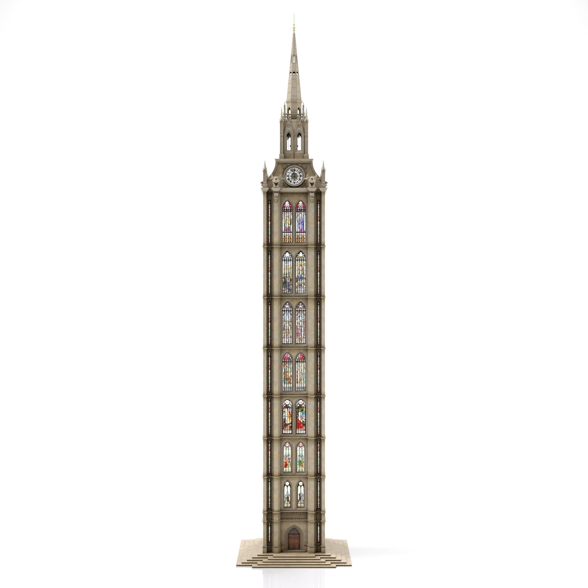 Old Clock Gothic Tower 3D model_2