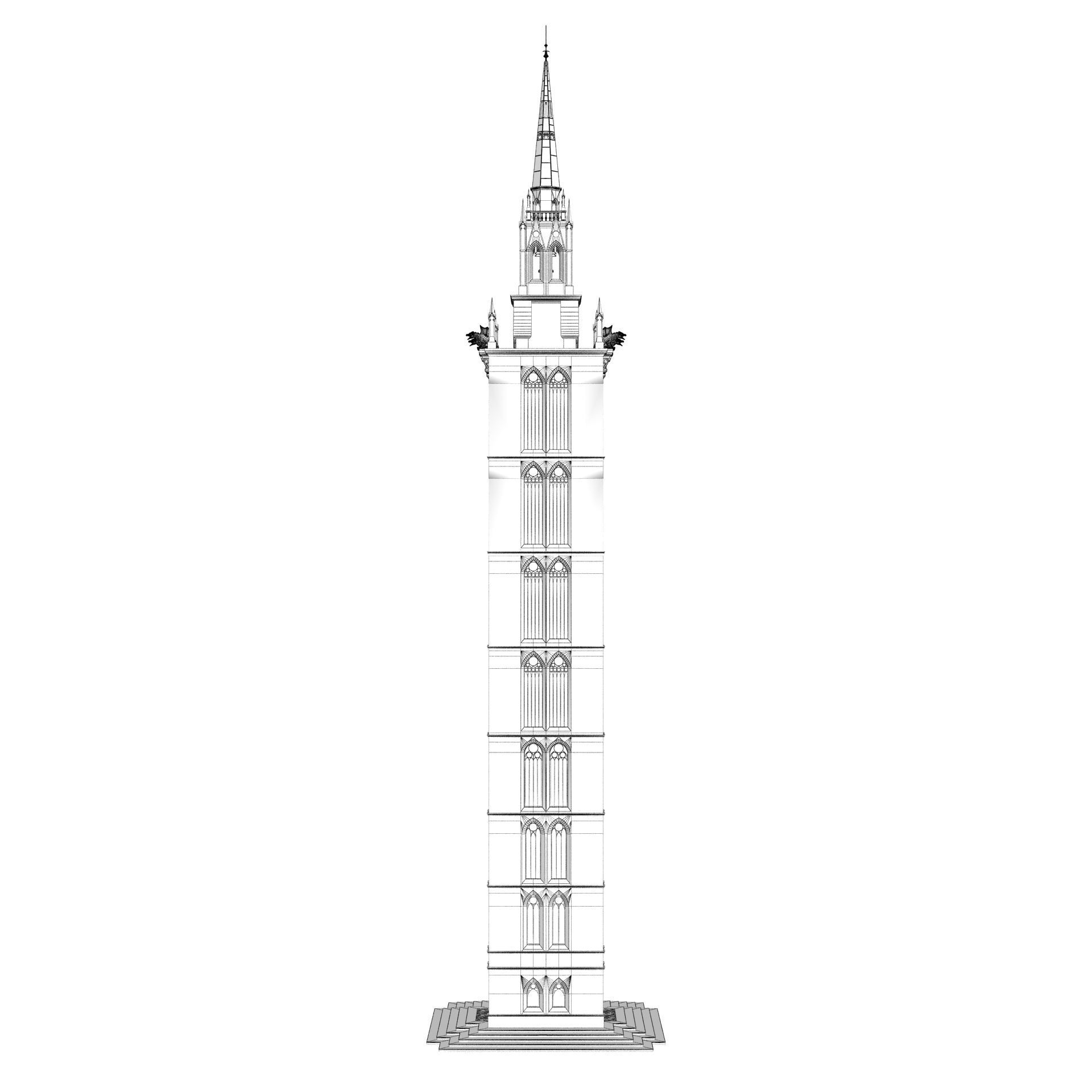 Old Clock Gothic Tower 3D model_18