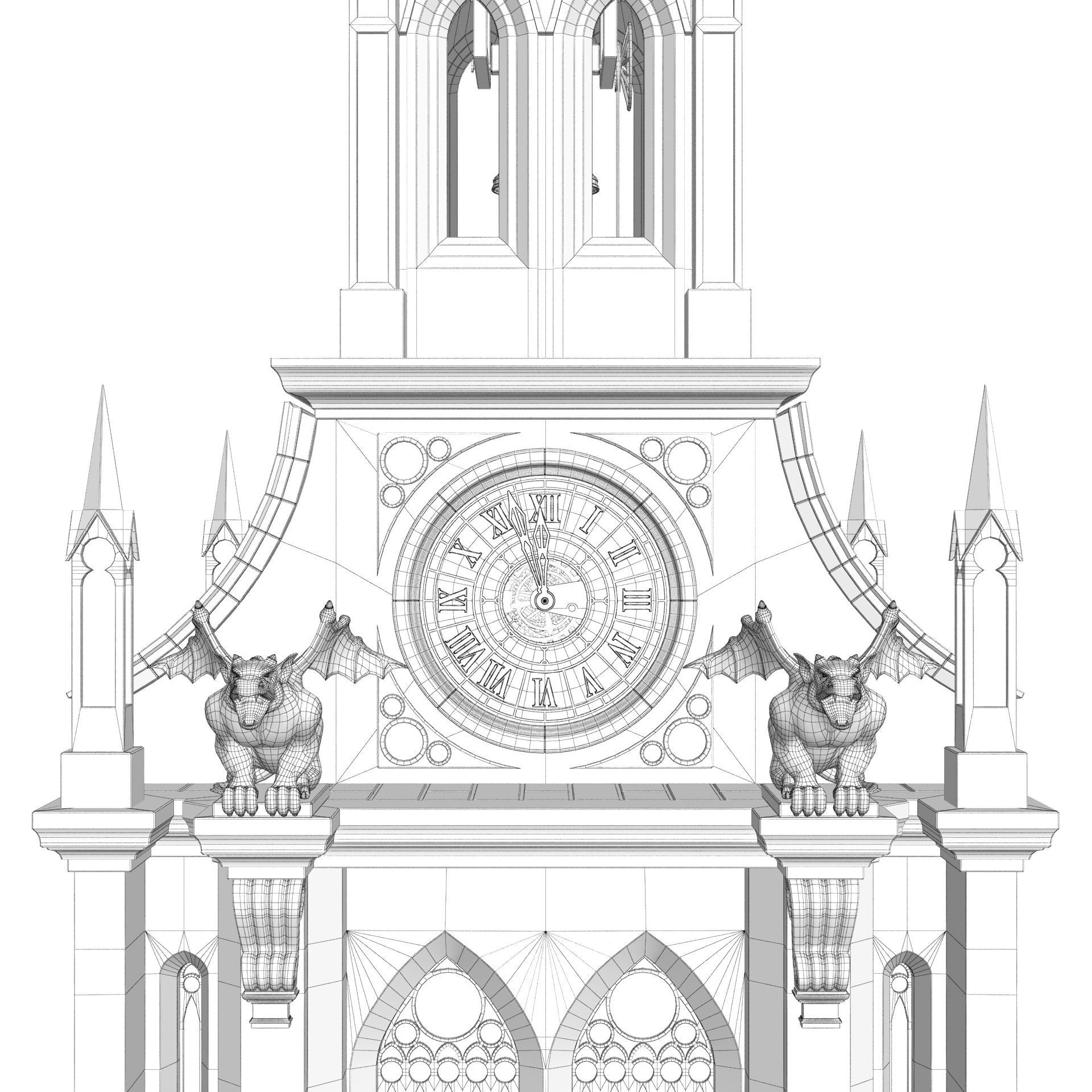 Old Clock Gothic Tower 3D model_25