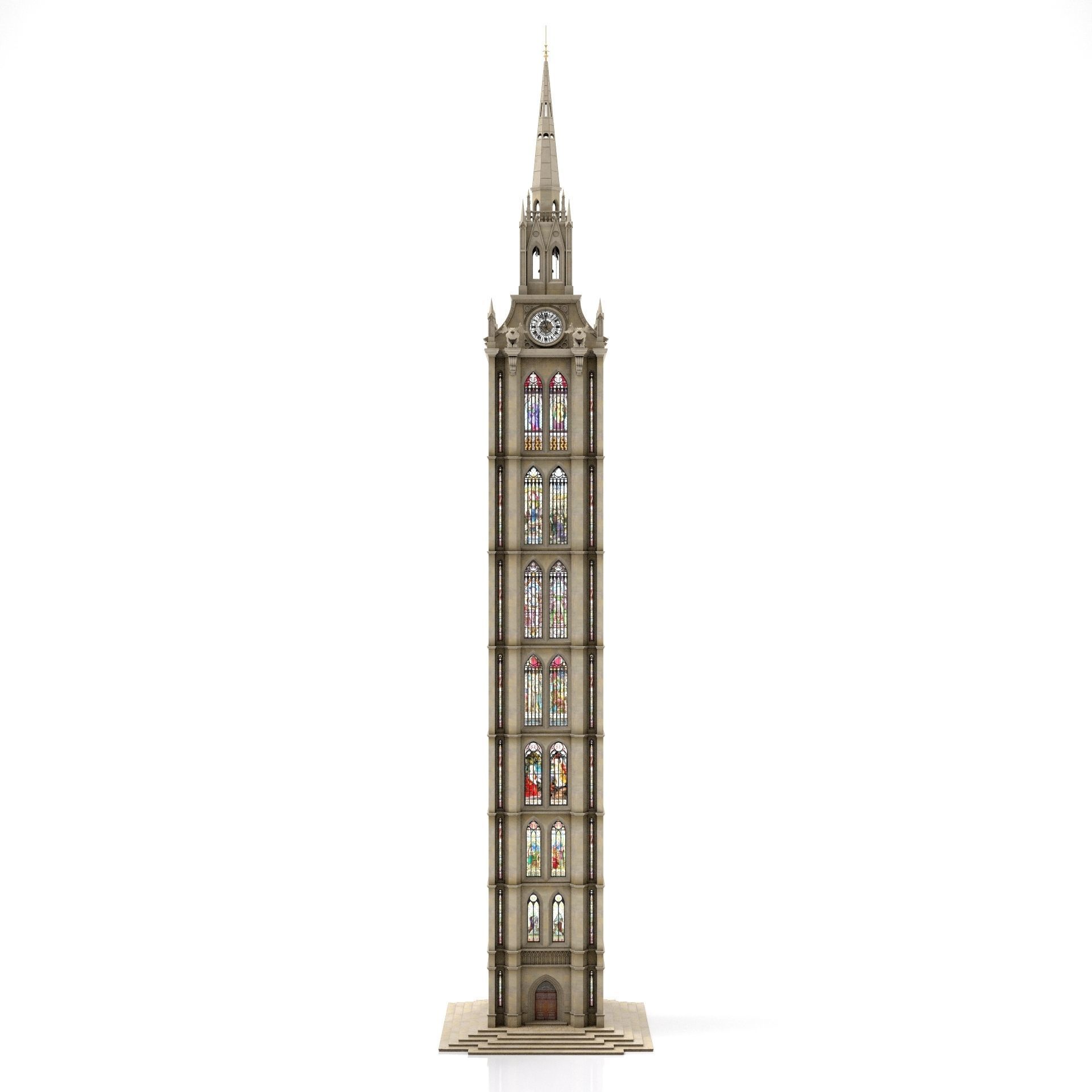 Old Clock Gothic Tower 3D model_5