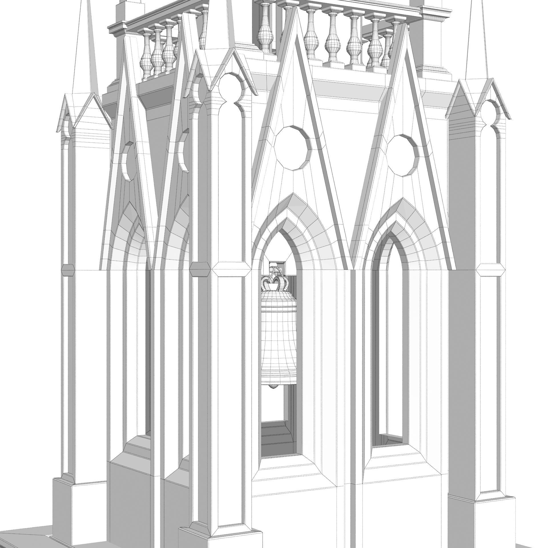 Old Clock Gothic Tower 3D model_27