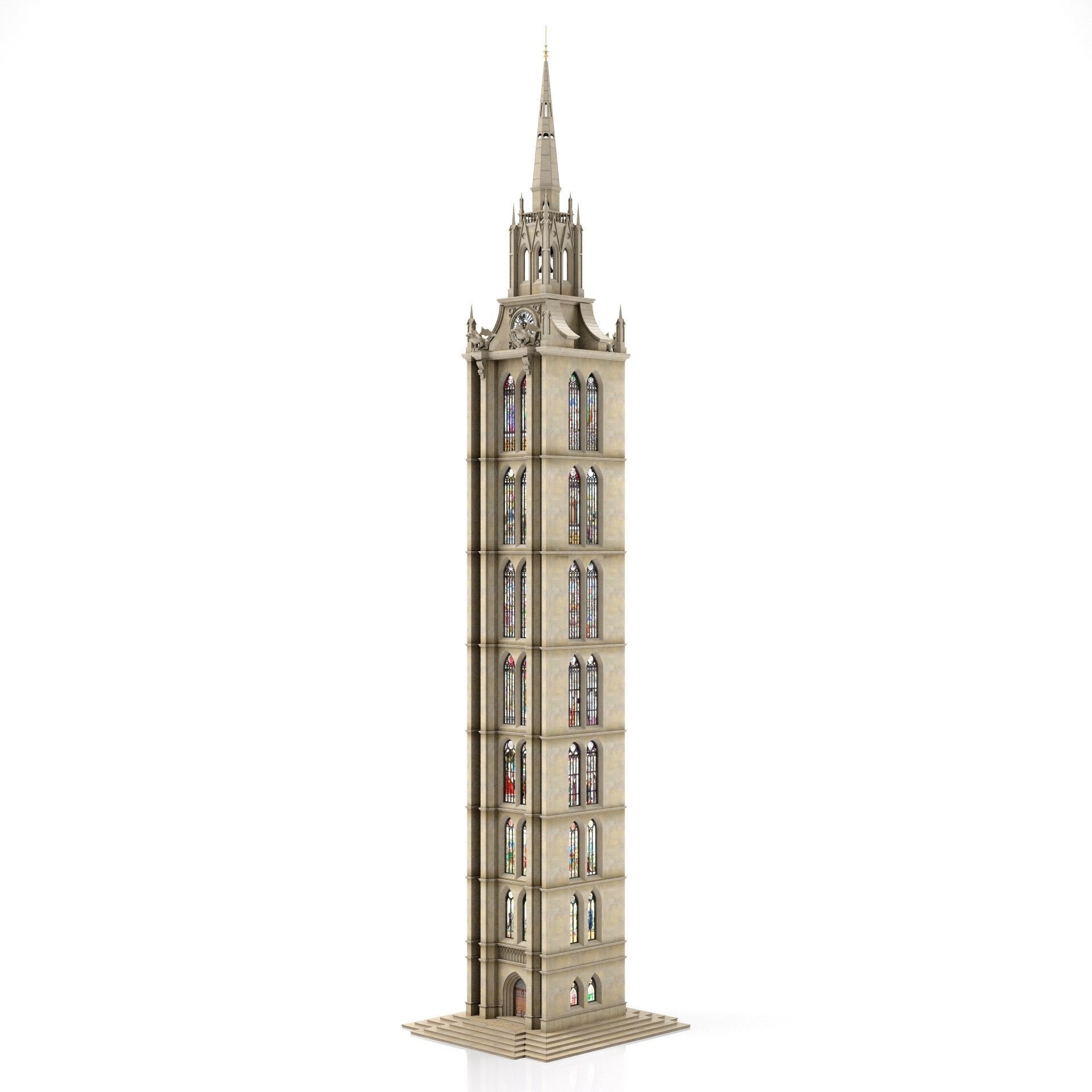 Old Clock Gothic Tower 3D model_6