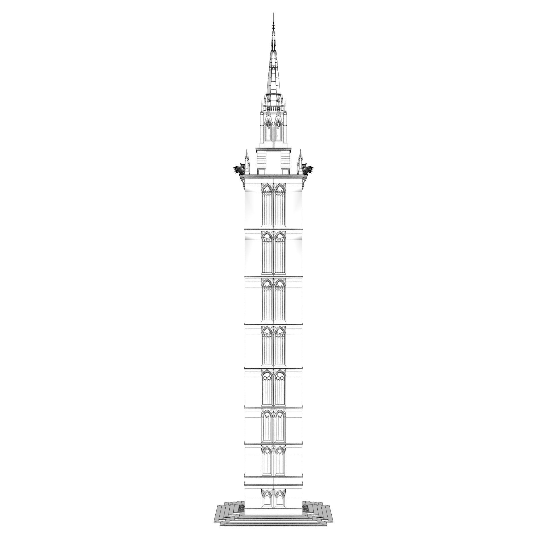 Old Clock Gothic Tower 3D model_19