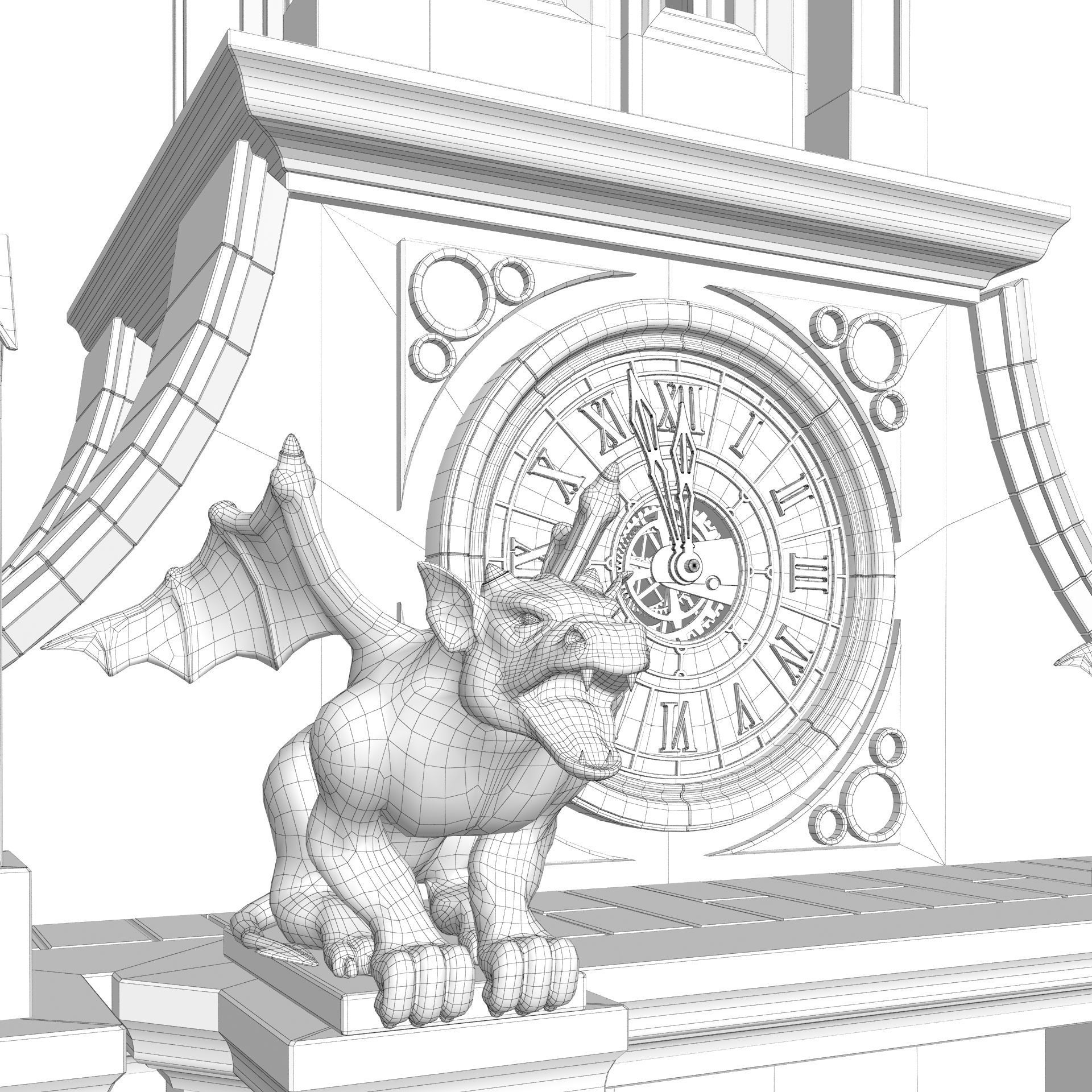 Old Clock Gothic Tower 3D model_15