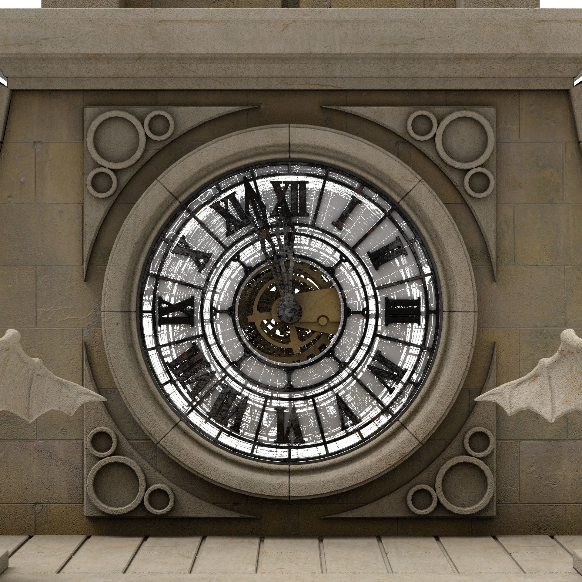 Old Clock Gothic Tower 3D model_11