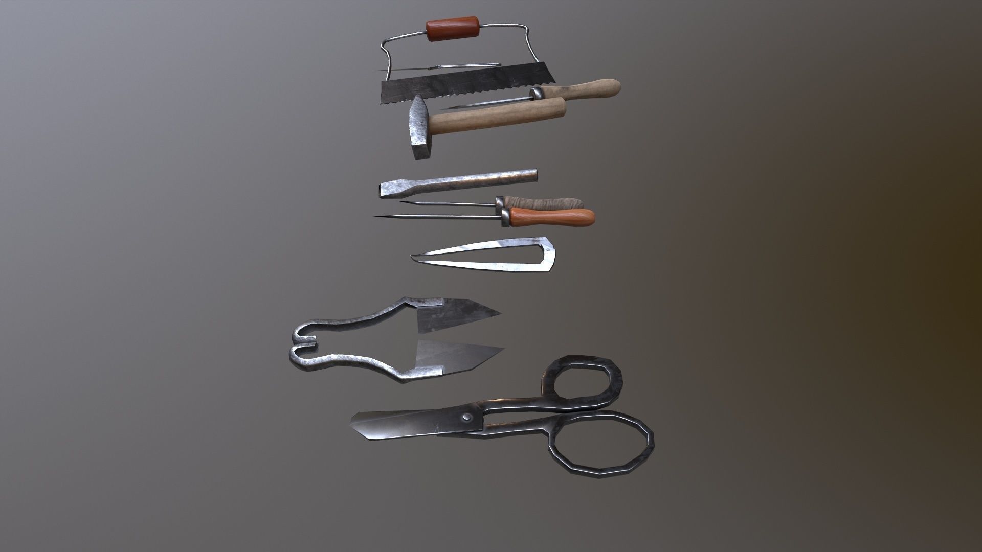 Set of medieval tools Old for gamedev Low-poly 3D model_4