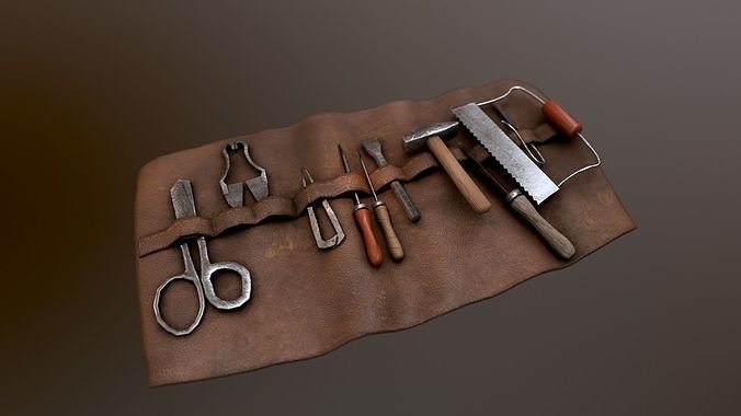  Set of medieval tools Old for gamedev Low-poly 3D model