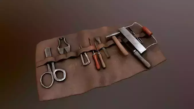  Set of medieval tools Old for gamedev Low-poly 3D model