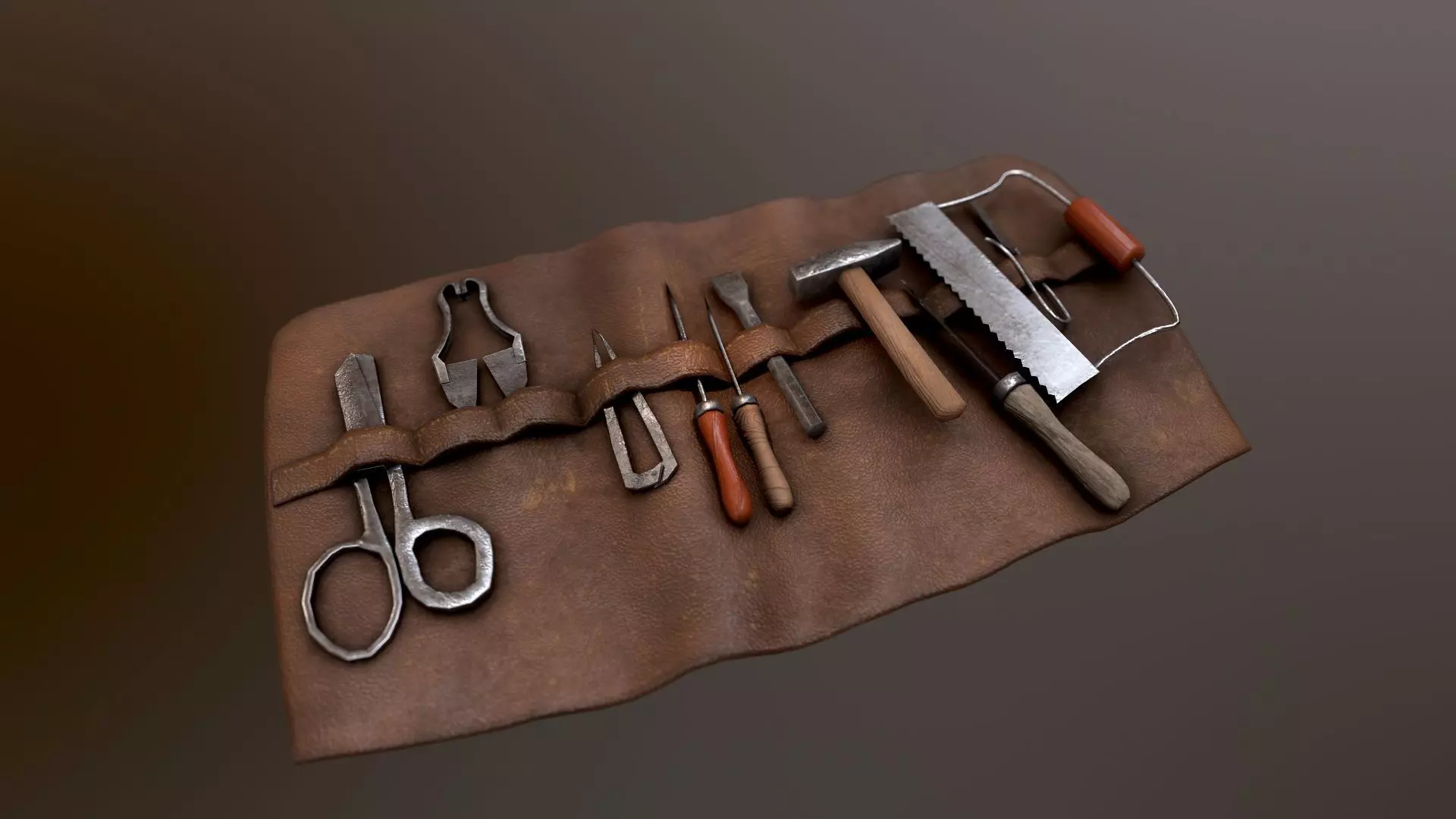 Set of medieval tools Old for gamedev Low-poly 3D model_0