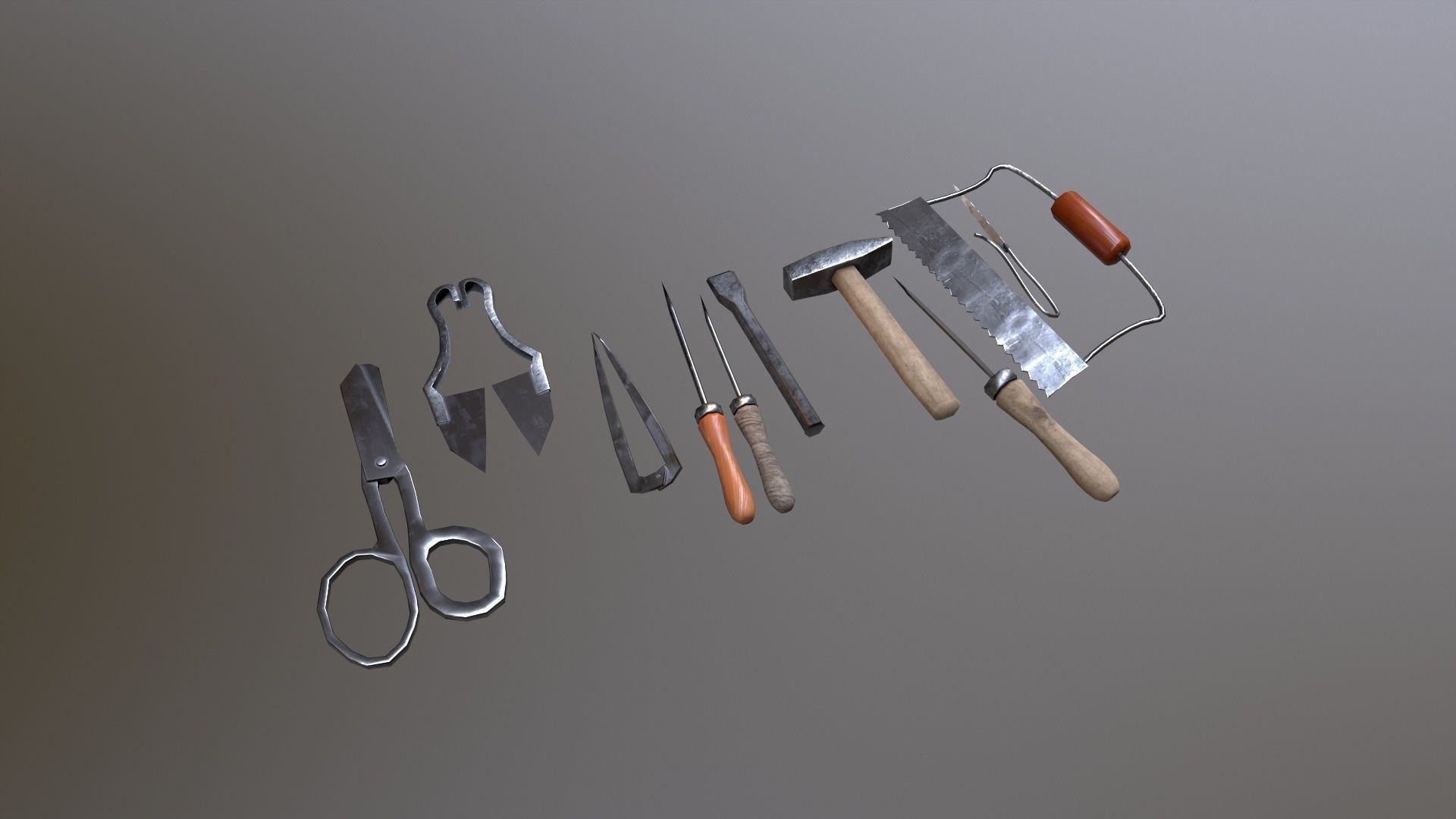 Set of medieval tools Old for gamedev Low-poly 3D model_15