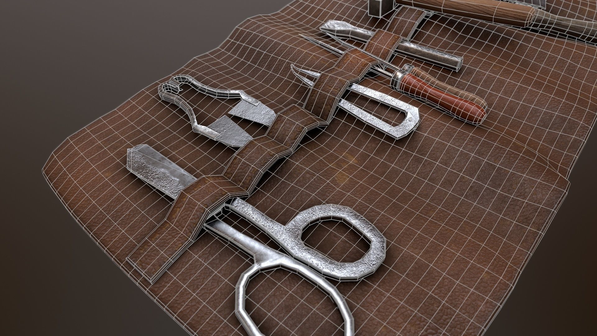 Set of medieval tools Old for gamedev Low-poly 3D model_11