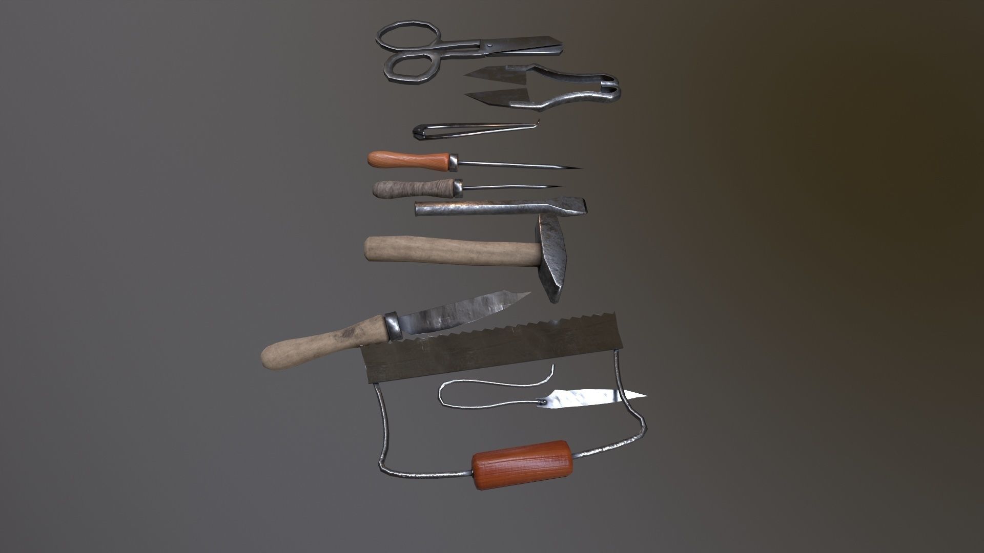 Set of medieval tools Old for gamedev Low-poly 3D model_7