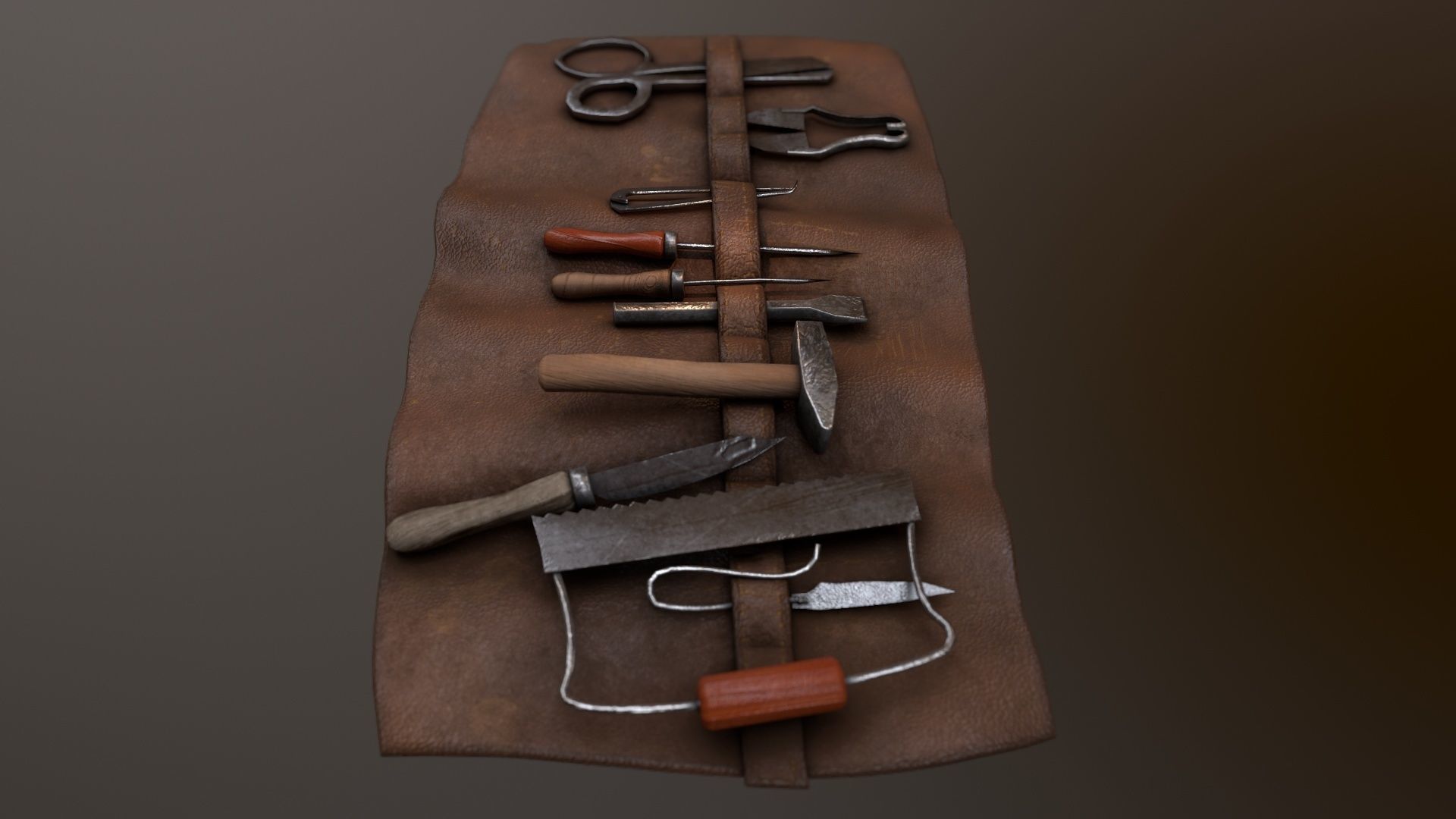 Set of medieval tools Old for gamedev Low-poly 3D model_6