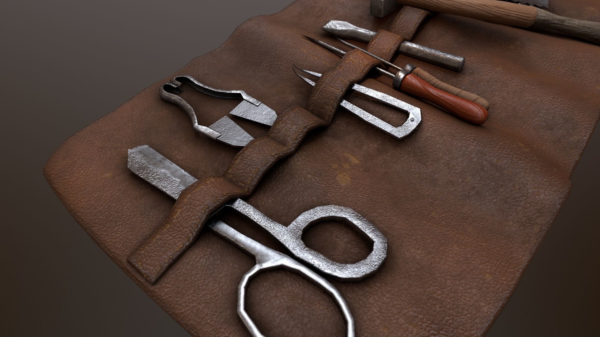 Set of medieval tools Old for gamedev Low-poly 3D model_12