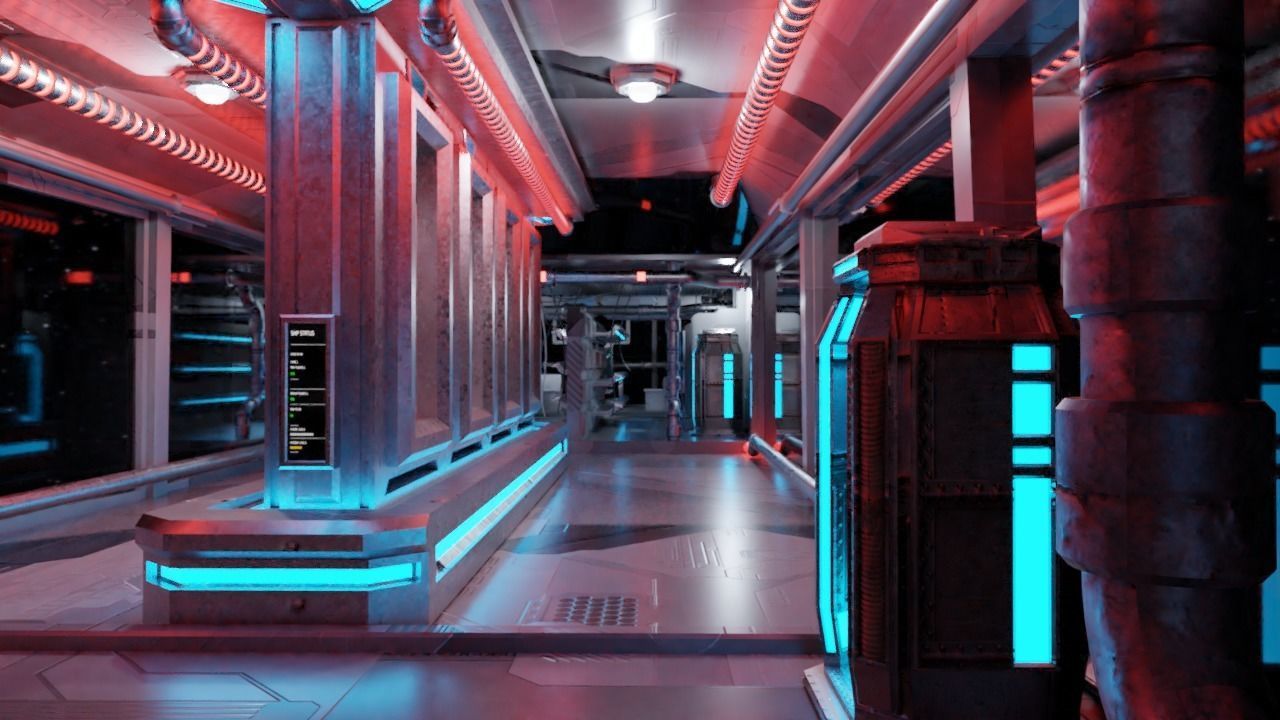 Spaceship - Cyberpunk style Low-poly 3D model_14