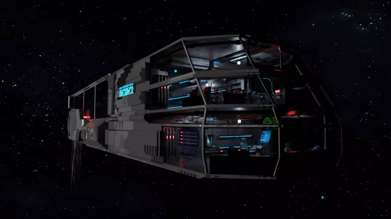 Spaceship - Cyberpunk style Low-poly 3D model_0