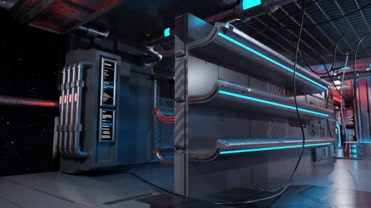 Spaceship - Cyberpunk style Low-poly 3D model_9