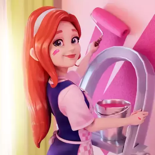 Cartoon Girl Home Design Rigged