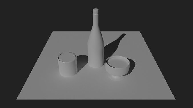 Cups and bottle 3D model
