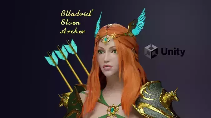 Elven archer Unity Low-poly 3D model