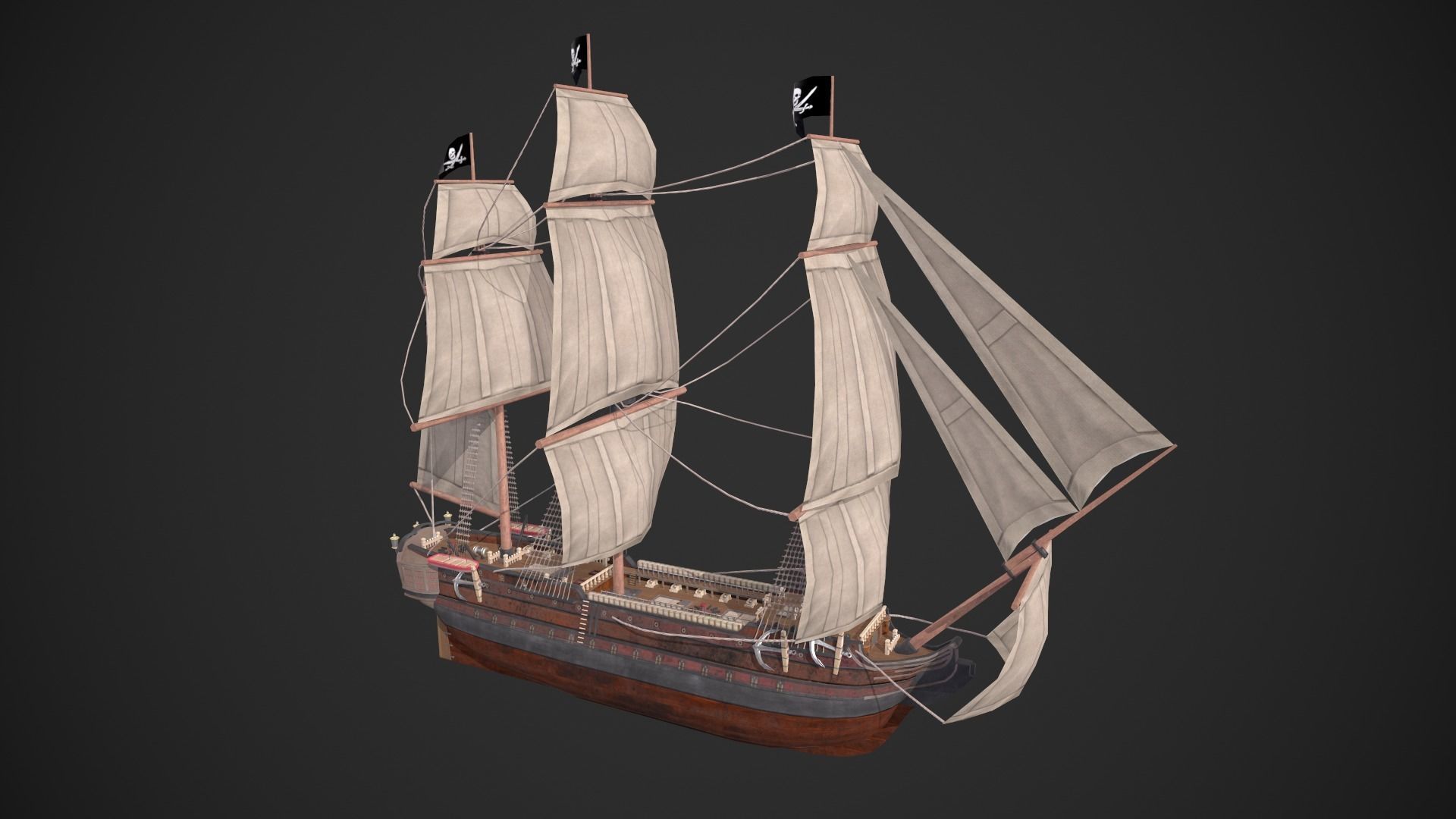 Galleon Ship Low-poly 3D model_1