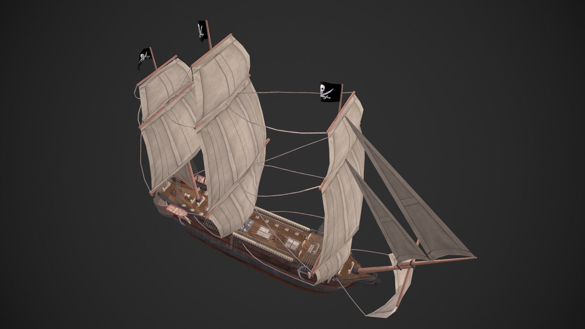 Galleon Ship Low-poly 3D model_5