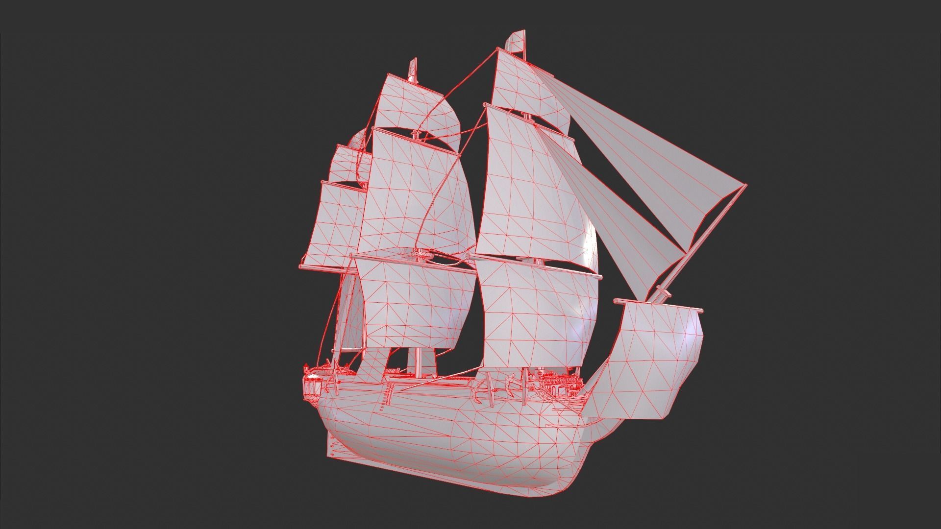 Galleon Ship Low-poly 3D model_10
