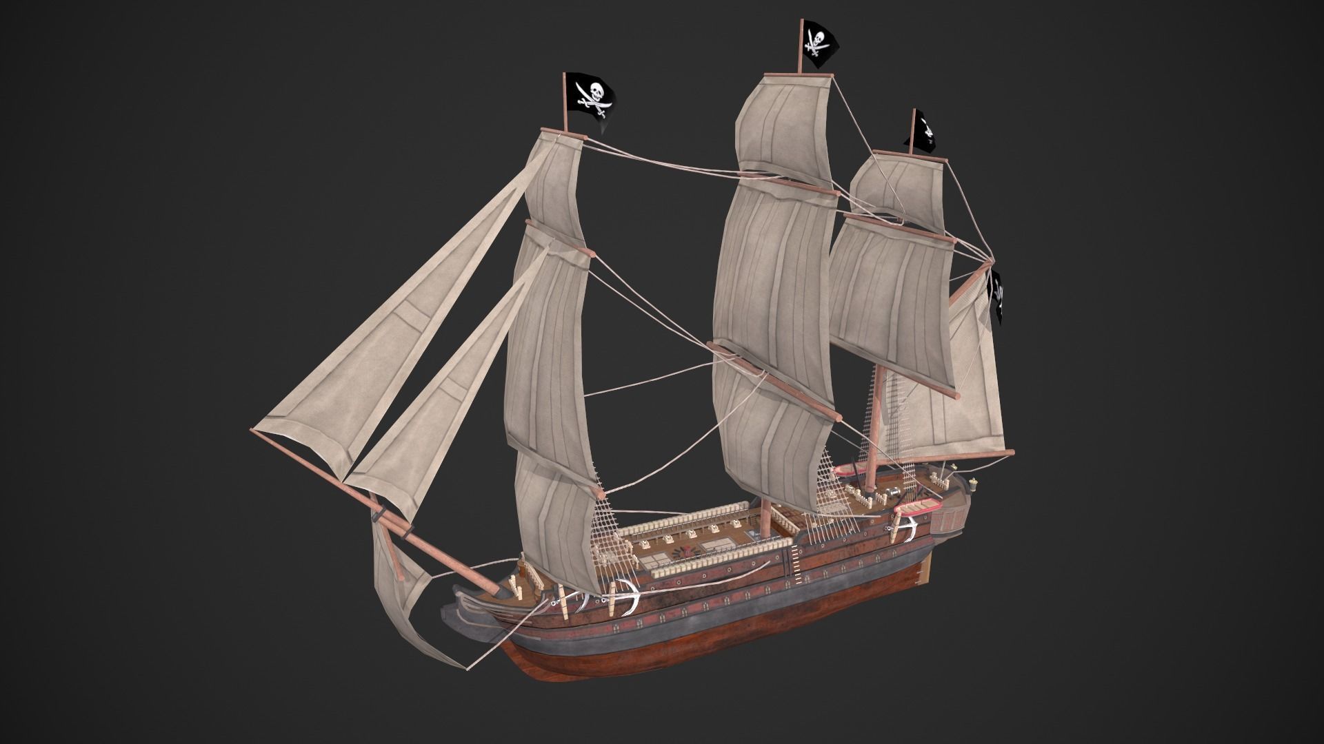 Galleon Ship Low-poly 3D model_3