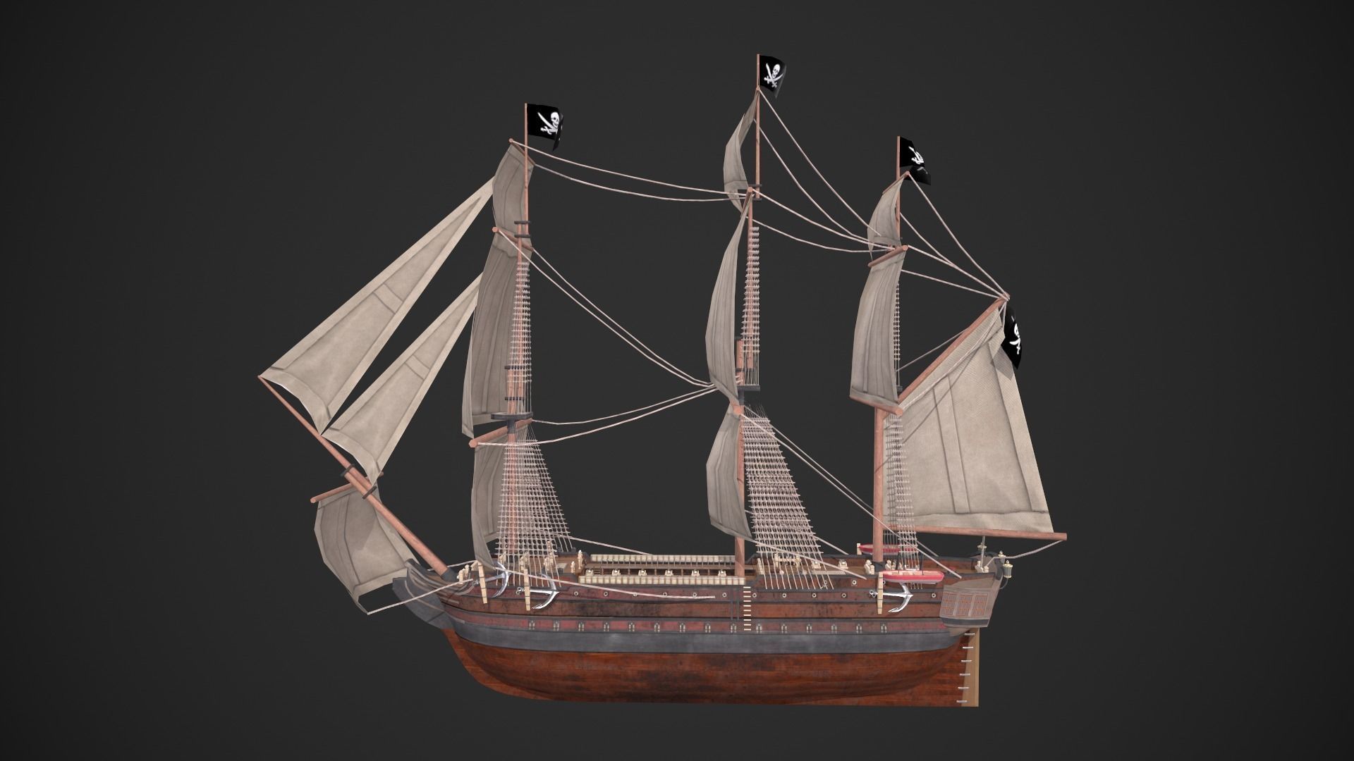Galleon Ship Low-poly 3D model_11