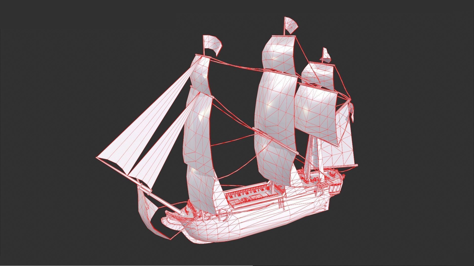 Galleon Ship Low-poly 3D model_4