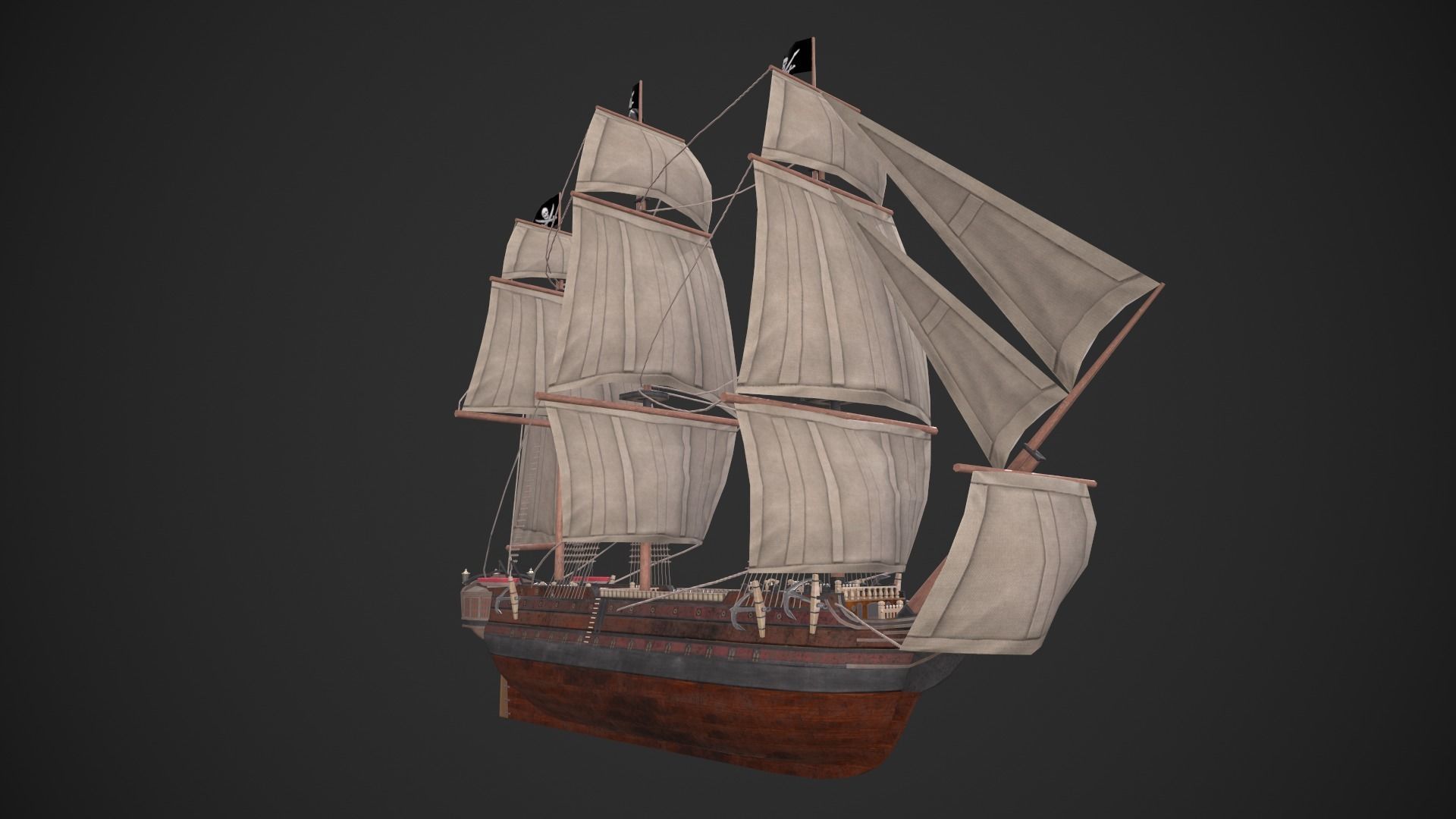 Galleon Ship Low-poly 3D model_9