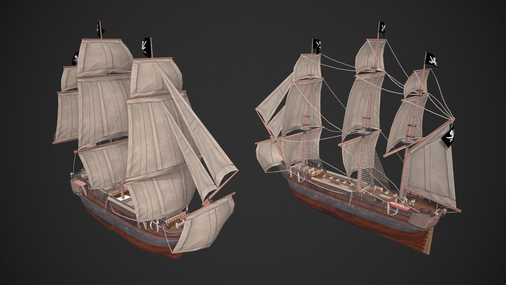 Galleon Ship Low-poly 3D model_13