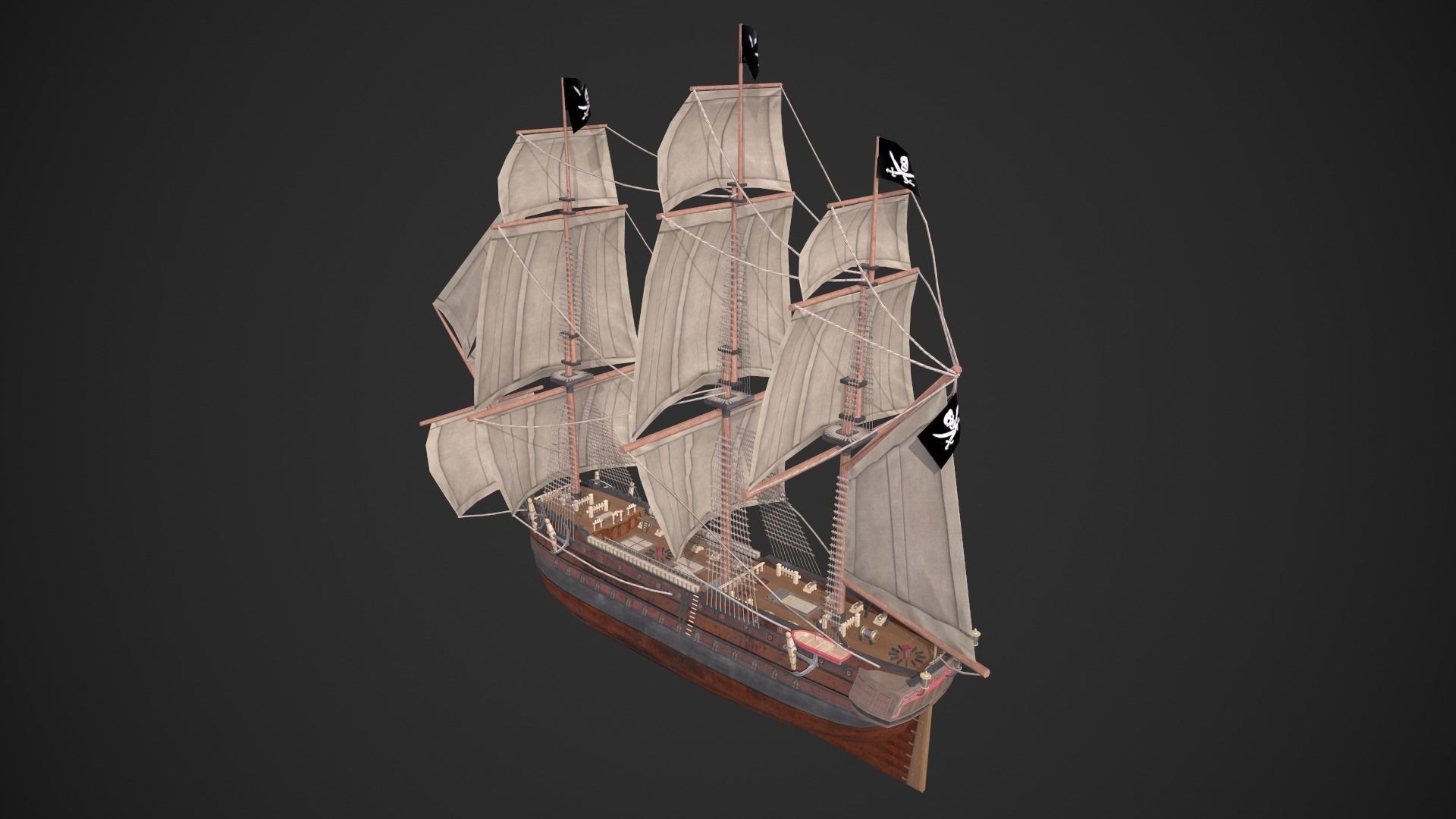 Galleon Ship Low-poly 3D model_7