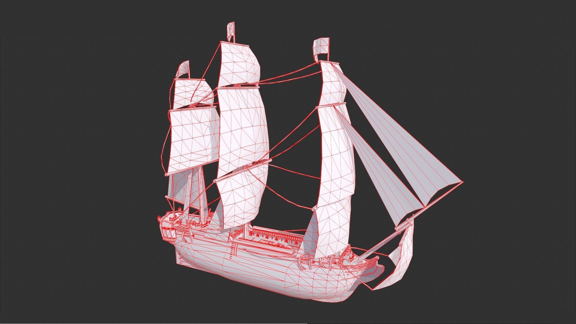Galleon Ship Low-poly 3D model_2