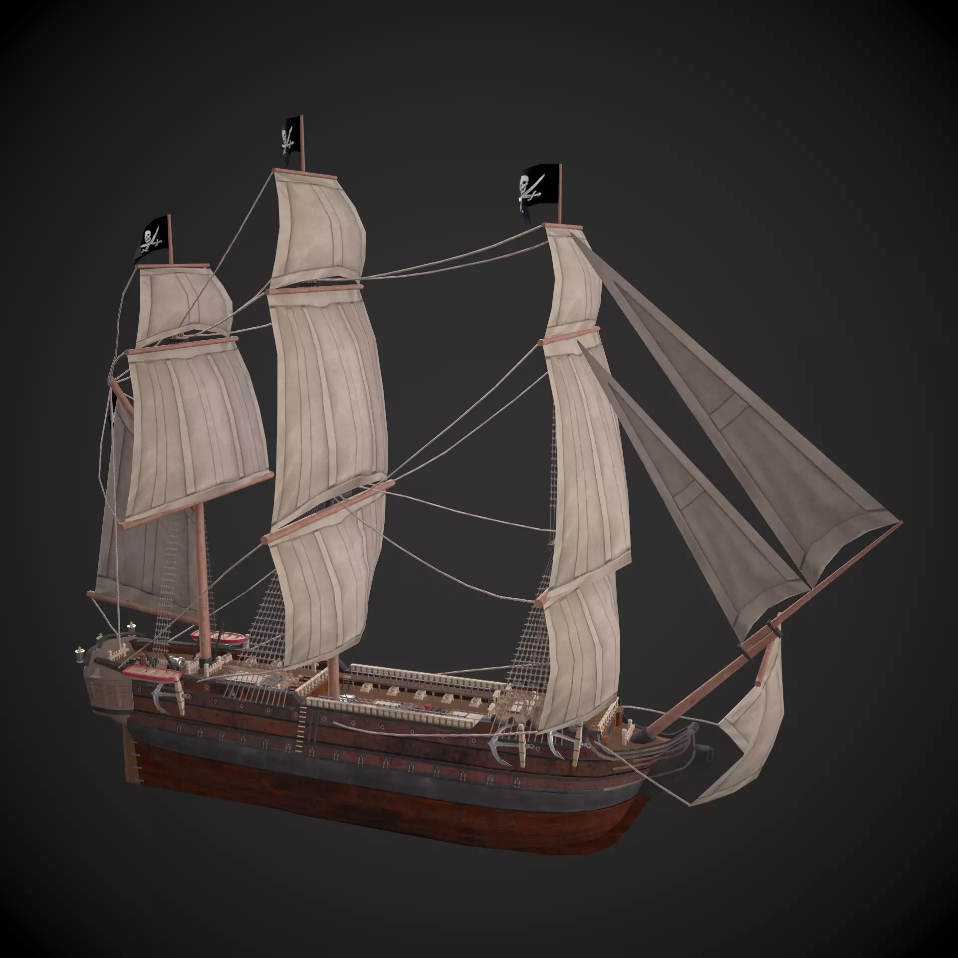 Galleon Ship Low-poly 3D model_0