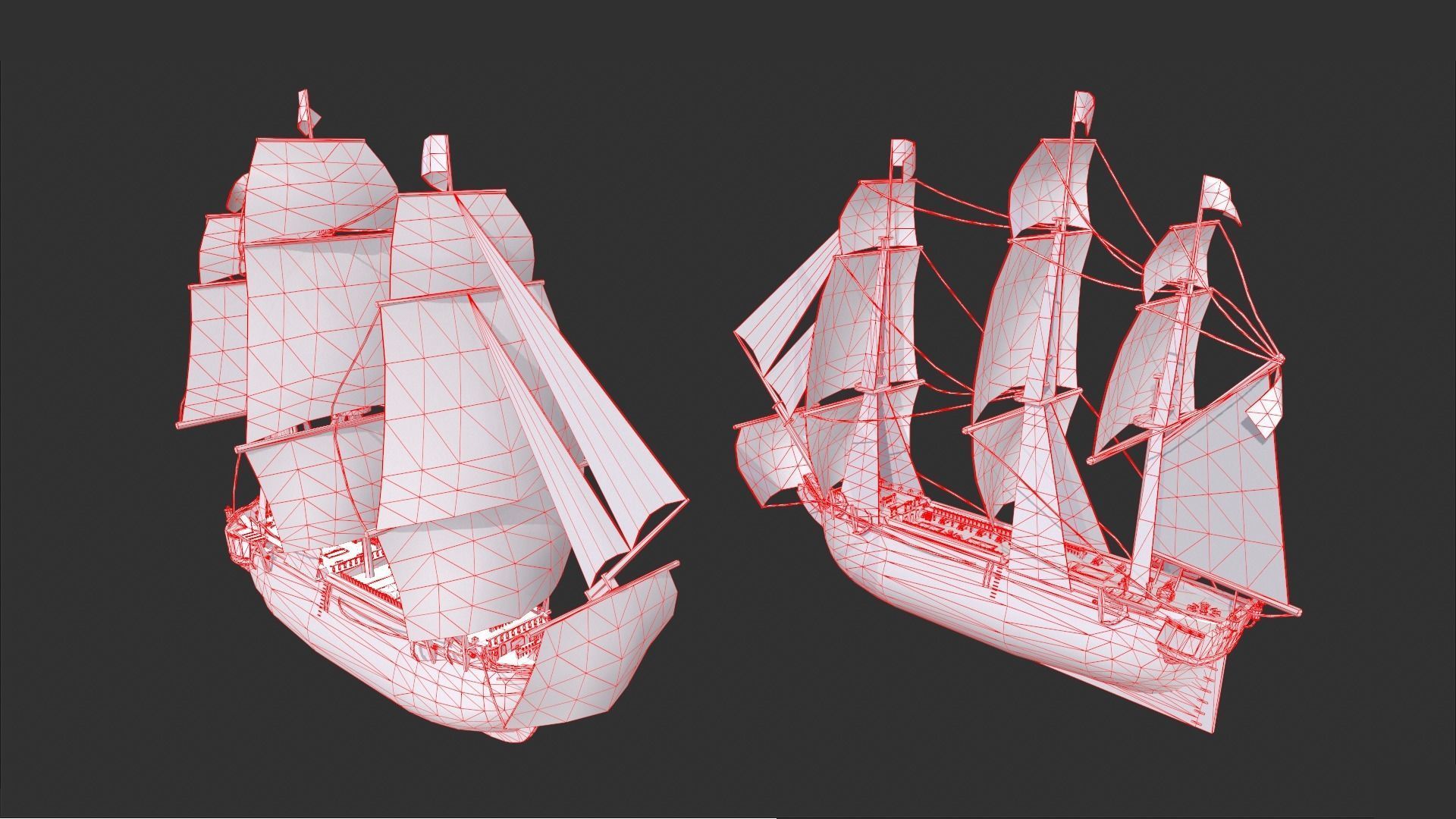 Galleon Ship Low-poly 3D model_14