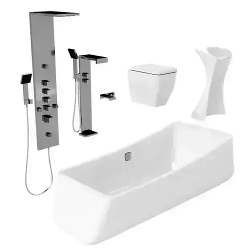 White Bathroom Set Shower Bathtub Toilet