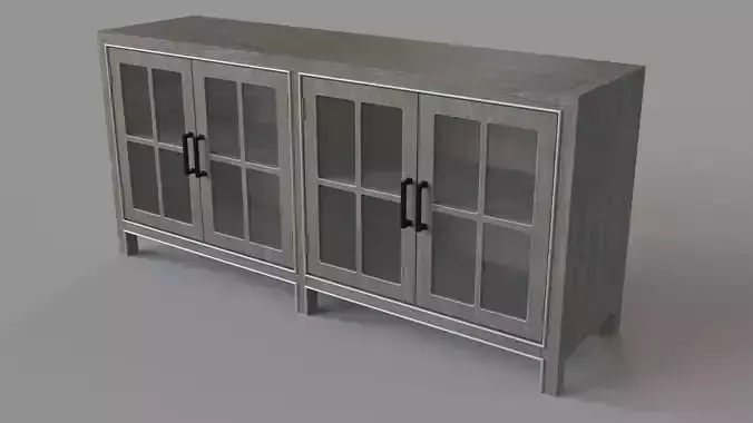 Four Door Media Credenza in Brown and Gray