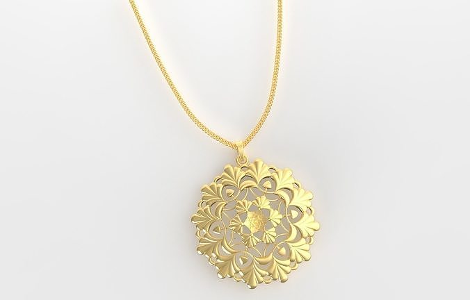 Floral Mandala Pendant Set With Ring 3D print model