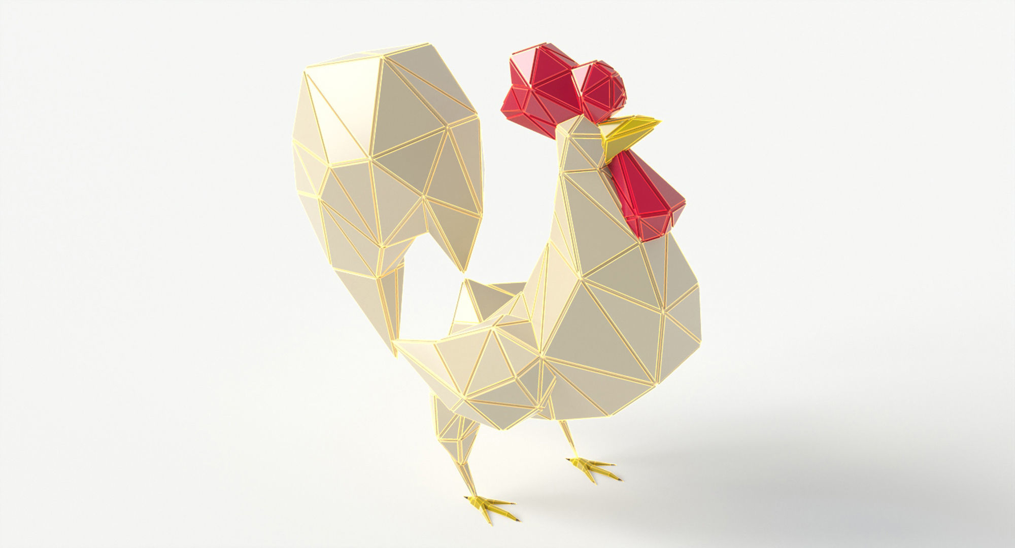 Rooster polygonal Papercraft Low-poly 3D model_6