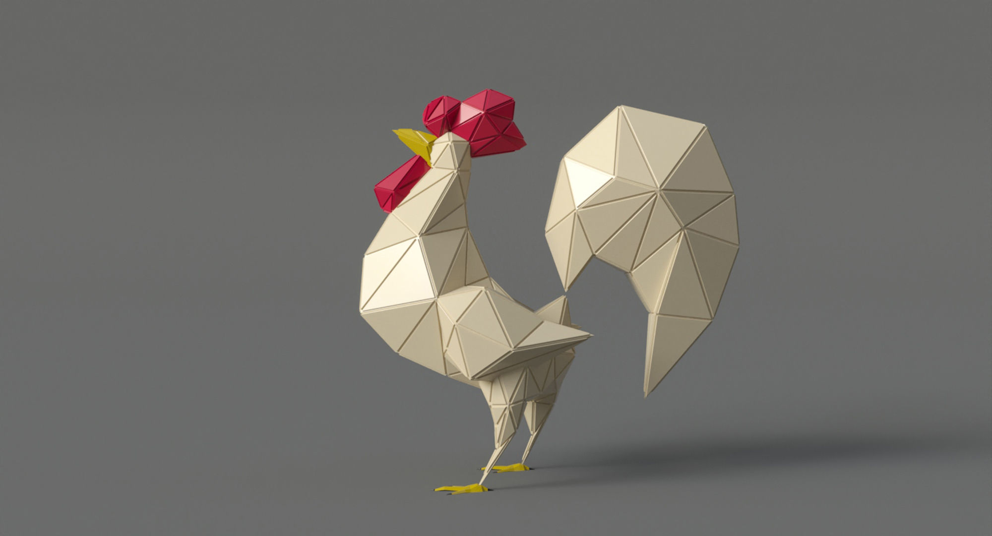 Rooster polygonal Papercraft Low-poly 3D model_4