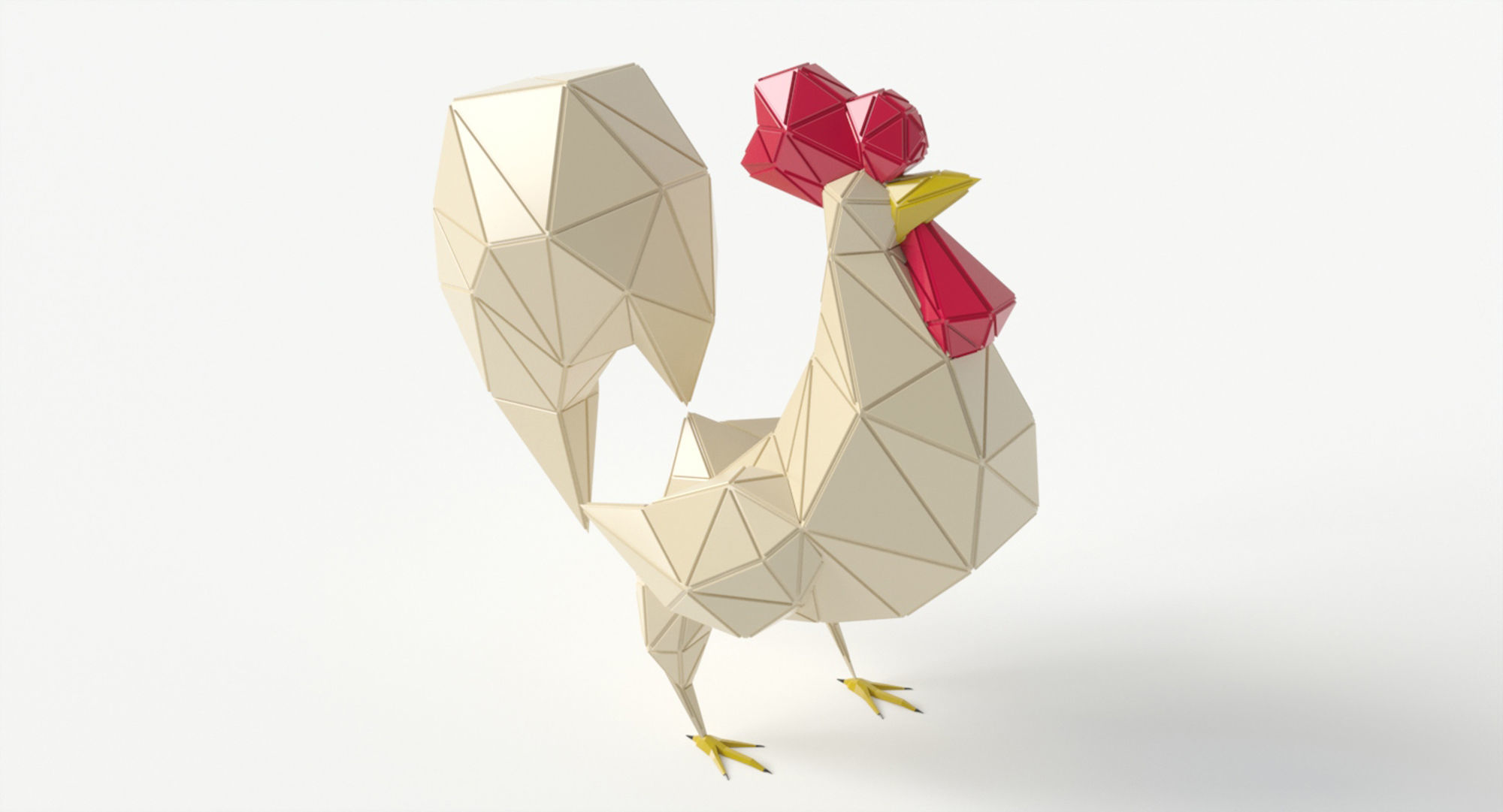 Rooster polygonal Papercraft Low-poly 3D model_1