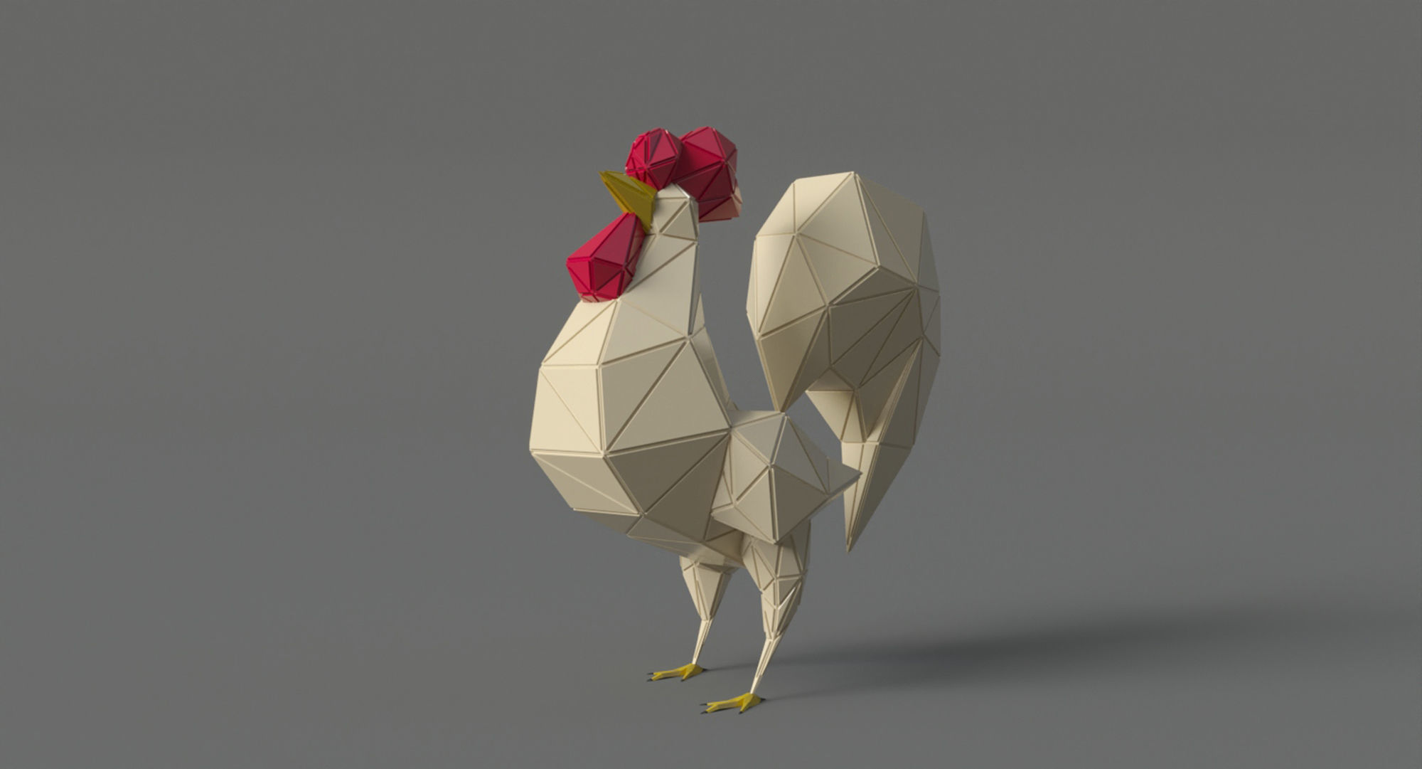 Rooster polygonal Papercraft Low-poly 3D model_3