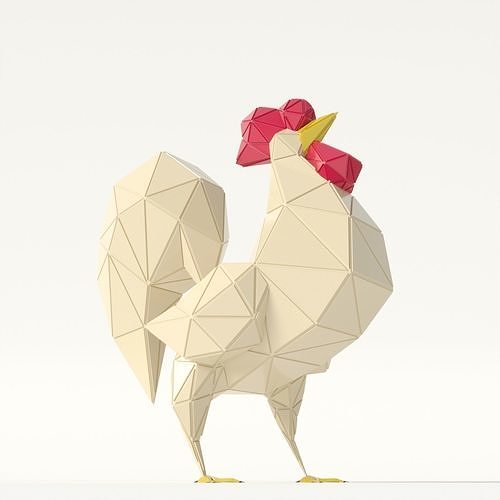 Rooster polygonal Papercraft Low-poly 3D model Rooster polygonal Papercraft Low-poly 3D model