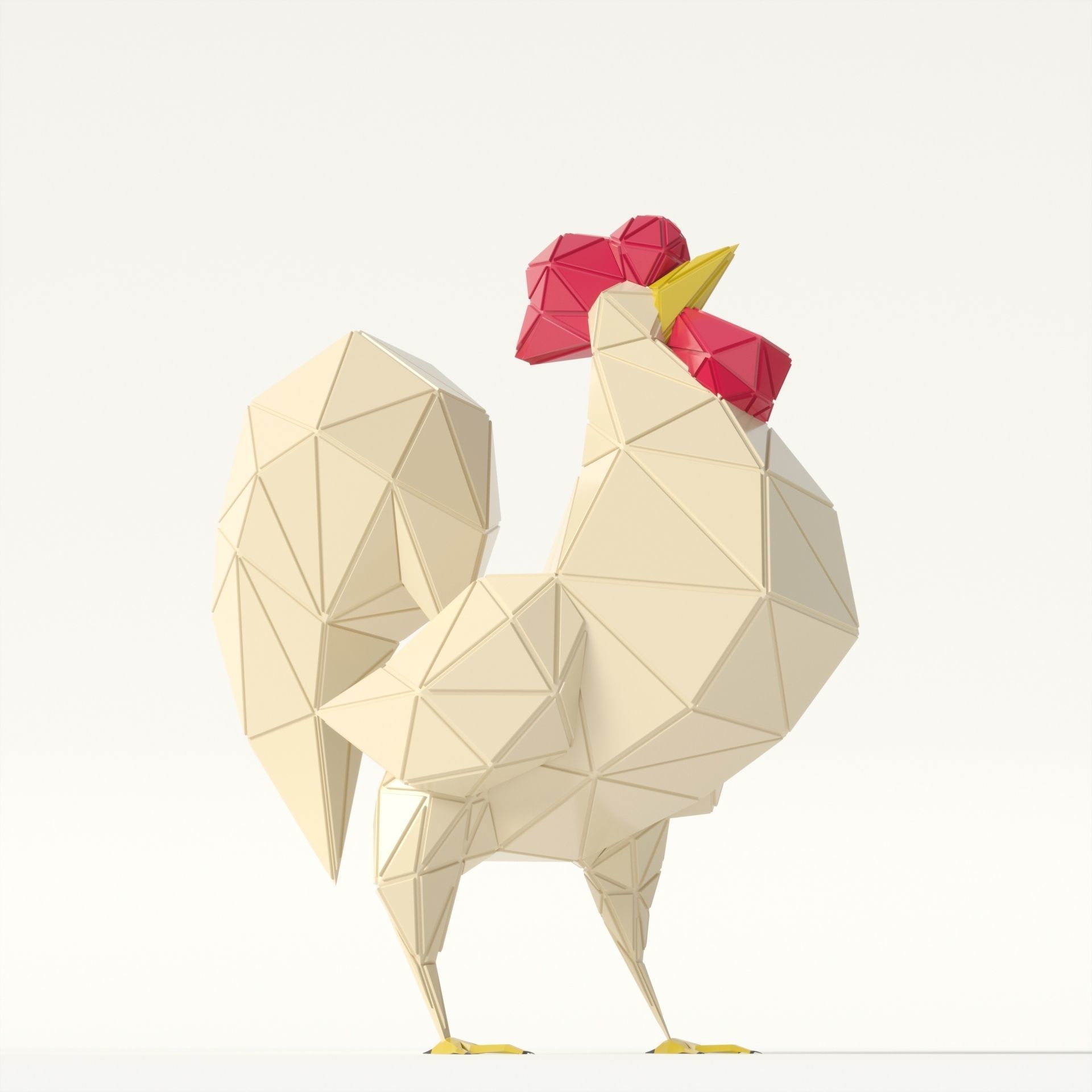 Rooster polygonal Papercraft Low-poly 3D model_0