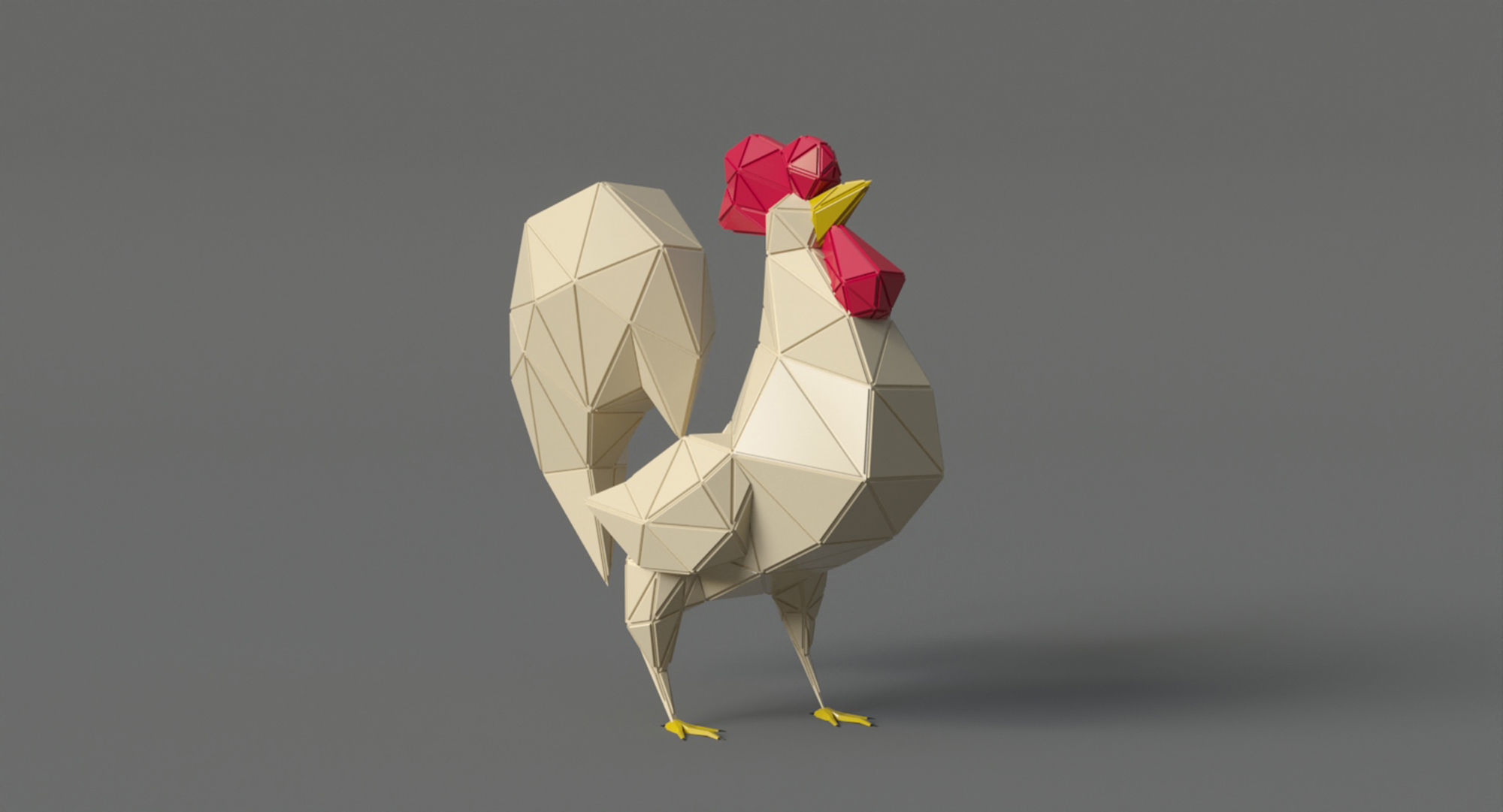 Rooster polygonal Papercraft Low-poly 3D model_2