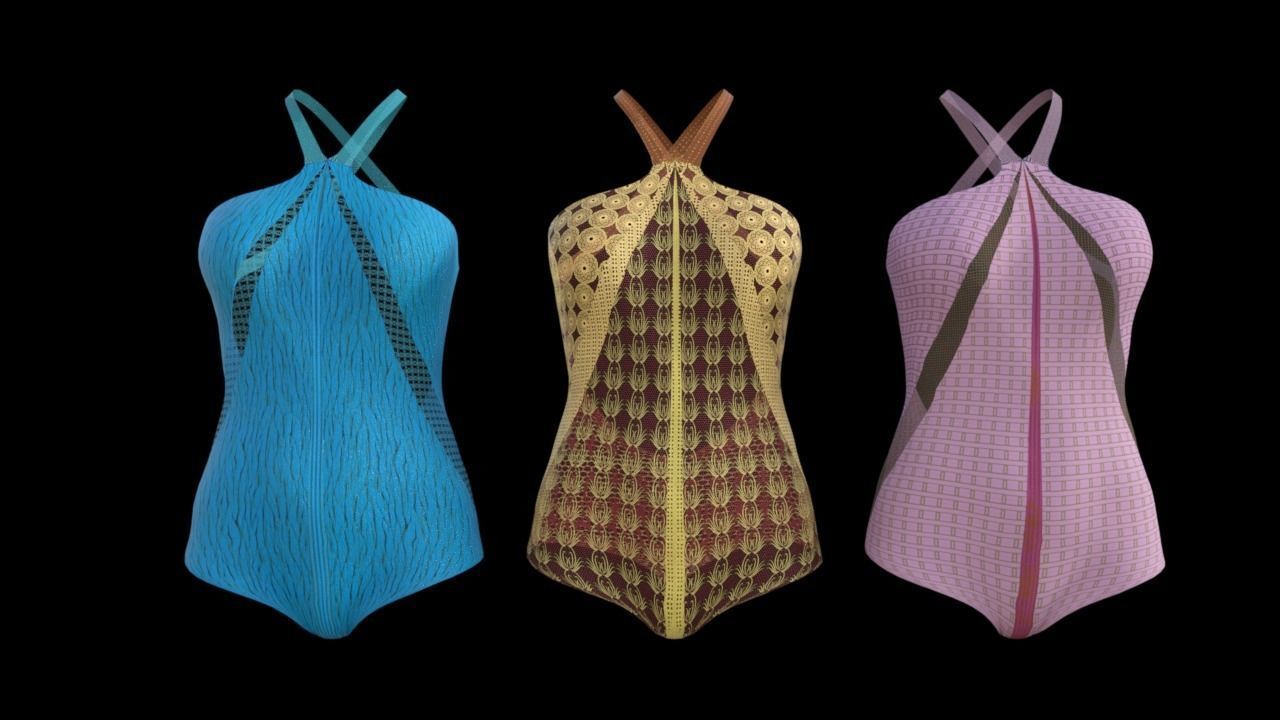 Undergarment three different colored swimsuits 3D model_3