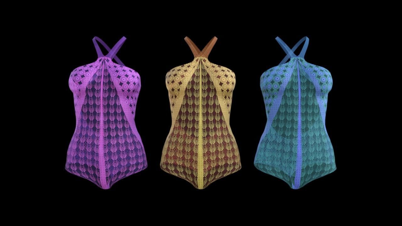 Undergarment three different colored swimsuits 3D model_1