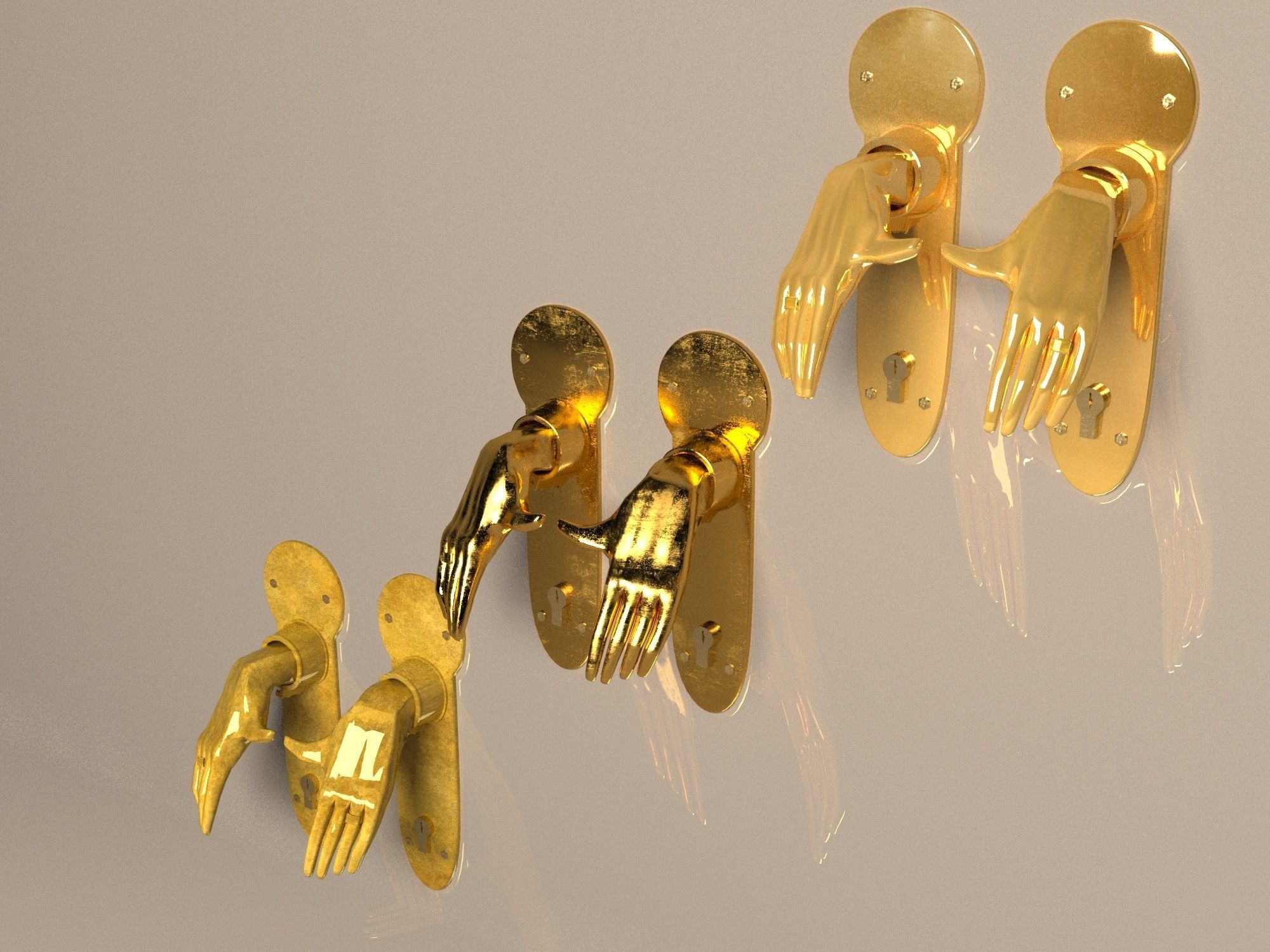 set of door handles palms 3D model_7