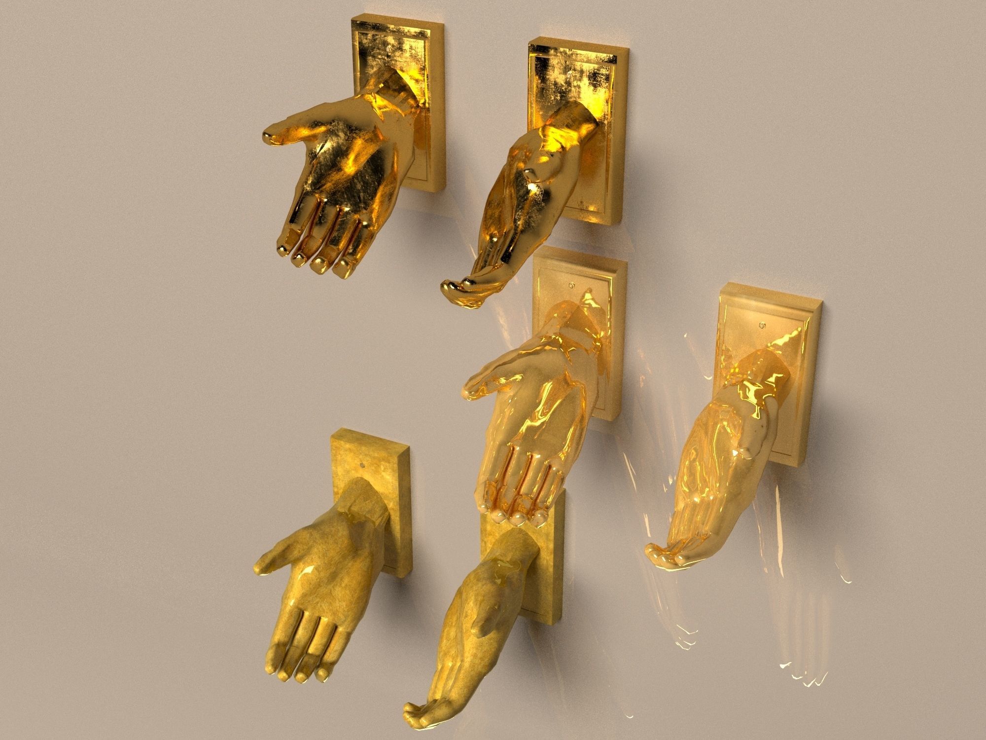 set of door handles palms 3D model_8